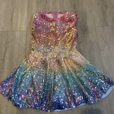 Weissman Neon Lights Ombr Rainbow Sequins Skater Dance Dress Costume Child s L