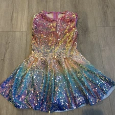 Weissman Neon Lights Ombré Rainbow Sequins Skater Dance Dress Costume Child’s L