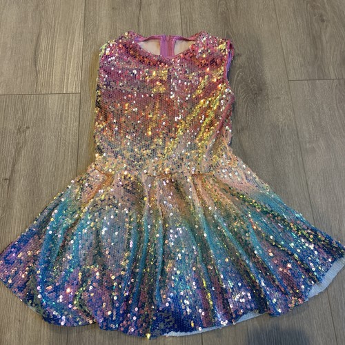 Weissman Neon Lights Ombré Rainbow Sequins Skater Dance Dress Costume Child’s L