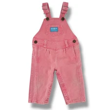 Vtg Osh Kosh B'Gosh Vestback Pink Acid Wash Pleated Overall Bibs Size 12 Months