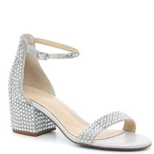 Betsey Johnson Mari Silver Studded Block Heel Sandals
