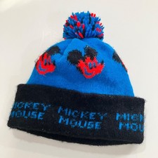 Vintage 70s Mickey Mouse Pom Pom Knit Beanie