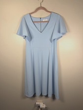 Calvin Klein Flutter Sleeve A Line Dress Size 12 Blue Wedding Guest Church