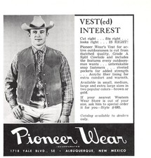 Pioneer Wear Split Cowhide Vest Western Clothing New Mexico Vintage Mag Print Ad