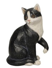 dekorative Dekofigur Katze schwarz weiß aus Holz hergestellt in Handarbeit 