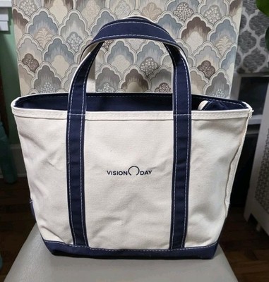 LL Bean Boat and Tote Bag Med Blu & Natural Zip Top Short Handle
