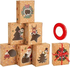 "Christmas Cookie Boxes,Kraft Treat Box with Window Ribbons for Bakery Candy Gif