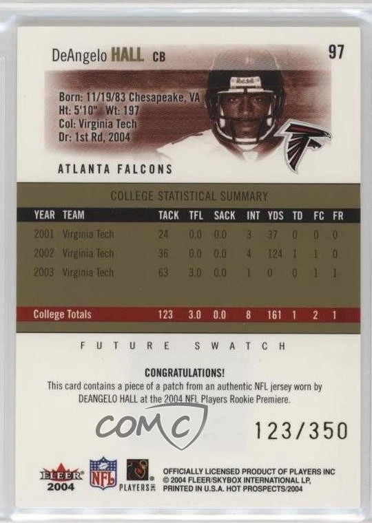 2004 Fleer Hot Prospects /350 DeAngelo Hall #97 Rookie RC - Image 2 of 2