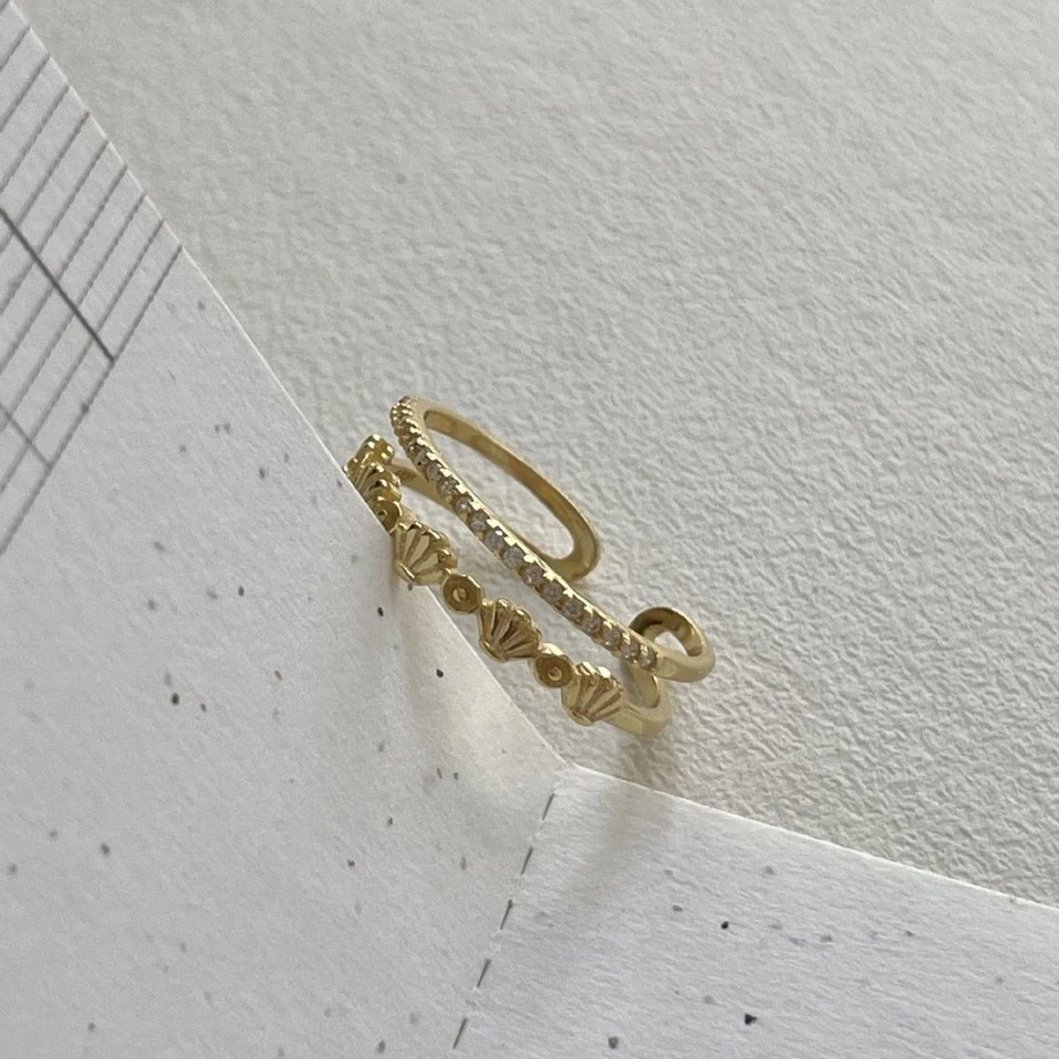 Anillo Apilable Único Doble Capa Circonita cúbica Banda Media Eternidad Plata Esterlina Foto 4 de 4