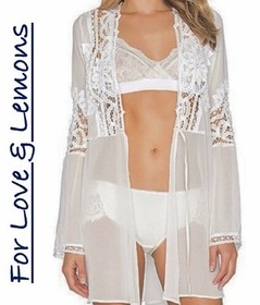 FOR LOVE & LEMONS Annabella Robe Medium Ivory Rare SKIVVIES Bridal Sheer Bride