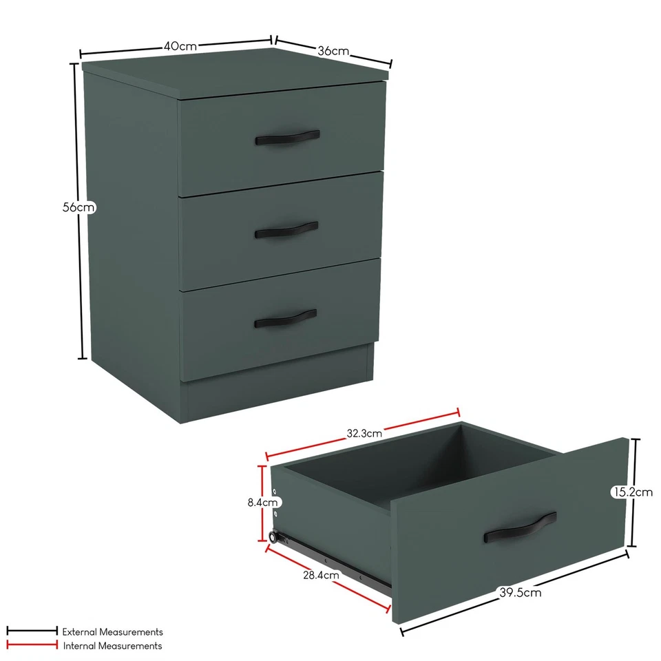 Vida Designs Riano 3 Drawer Chest of drawers Cabinet Storage Furniture Green - Image 2 of 4
