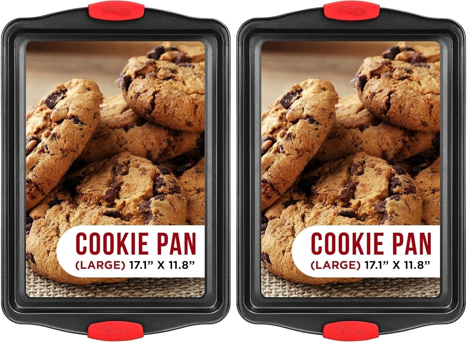 Nonstick Cookie Sheet Pan Carbon Steel Oven Tray Sheet Pan W/ Red Silicone