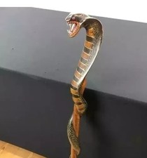 Wooden walking stick hand carved cobra snake handmade walking cane animal
