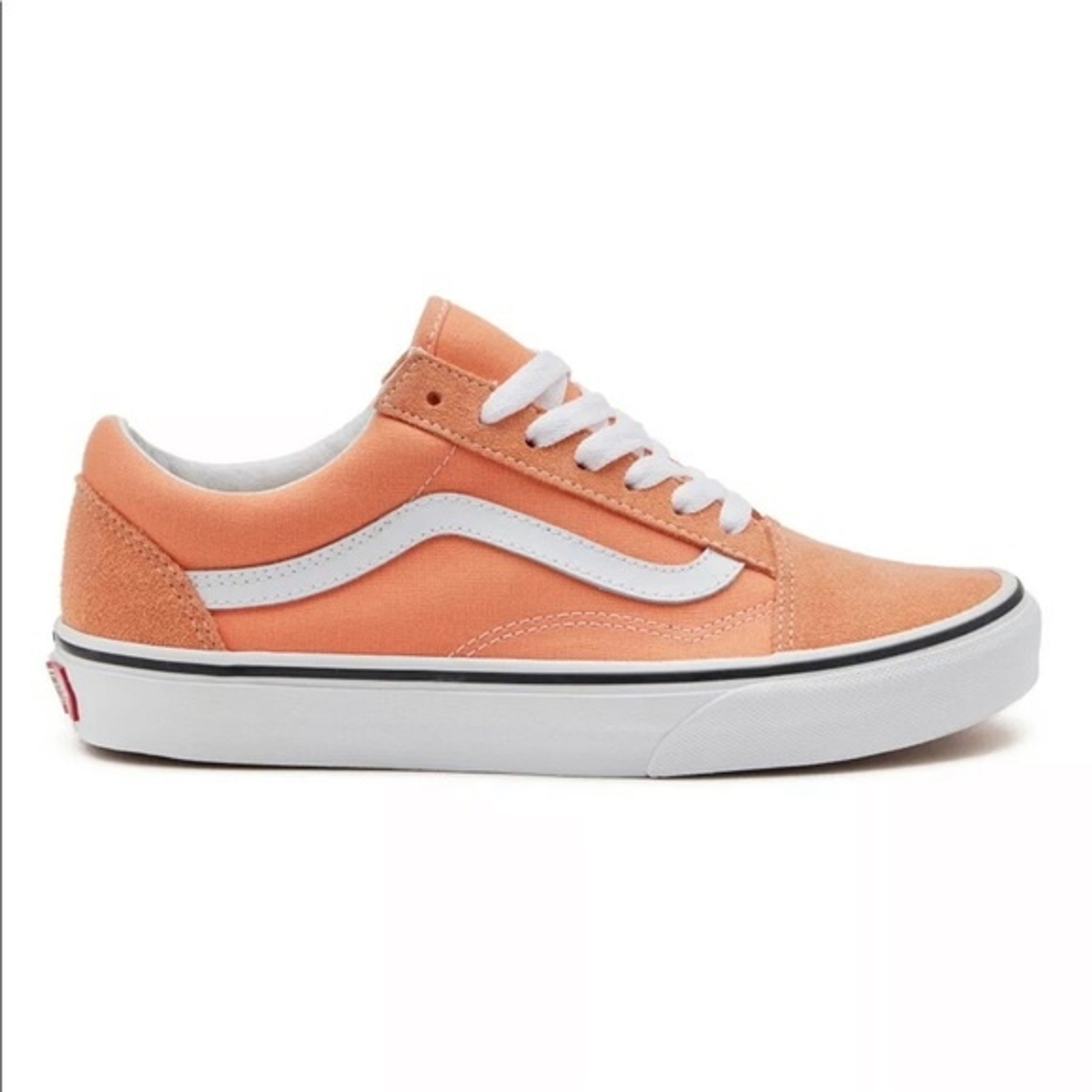 orange and white old skool vans