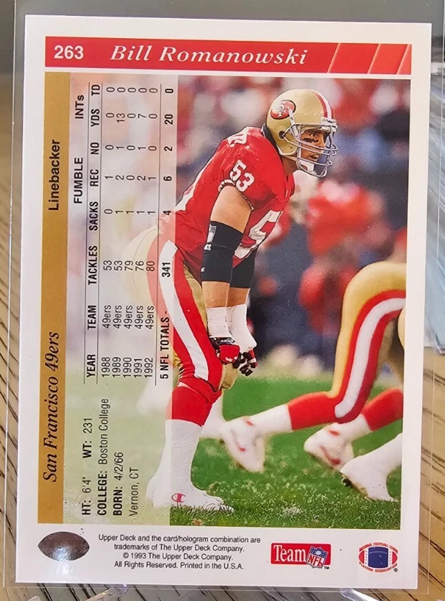 1993 Upper Deck Bill Romanowski #263 San Francisco 49ers - Image 2 of 2