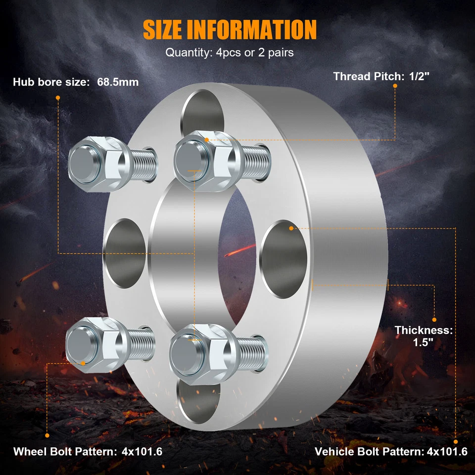 4 piezas espaciadores de rueda 1,5" 4x101,6 1/2" para Polaris Scrambler 250 Sport 400L Foto 2 de 4