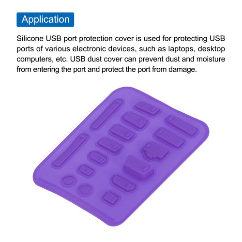 80 szt. Port USB Wtyczki Pokrowce Nasadki Silikon Ochrona przed kurzem Fioletowy (16 szt. / zestaw) - Zdjęcie 4 z 7
