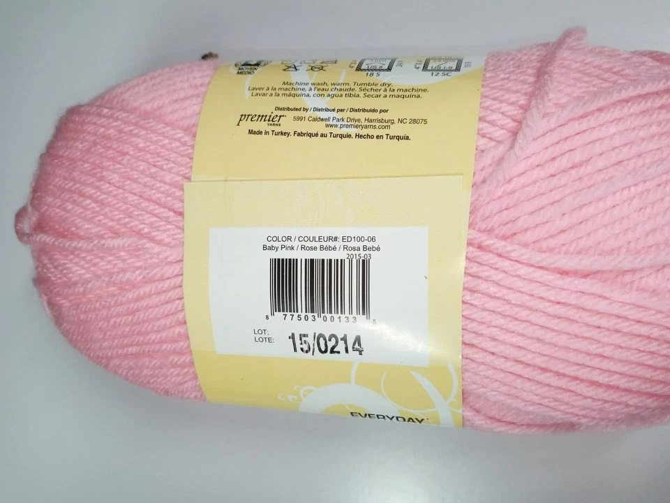 Hilo diario Deborah Norville 100 % antipíldora acrílico 203 yardas rosa bebé Foto 2 de 2