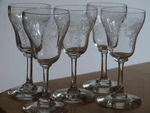 VAL SAINT LAMBERT 5 ANCIENS VERRES APERITIF CRISTAL PANTOGRAPHIE 4418 ht 10 cm - Picture 10 of 11