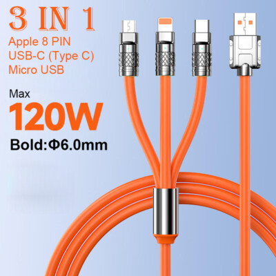 Versatile 3 In 1 Black Fast Charging Cable 1 Meter Length Type C Micro USB