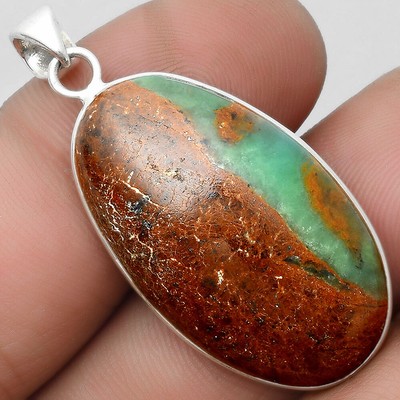 Natural Boulder Chrysoprase Australia 925 Sterling Silver Pendant Jewelry P-1001