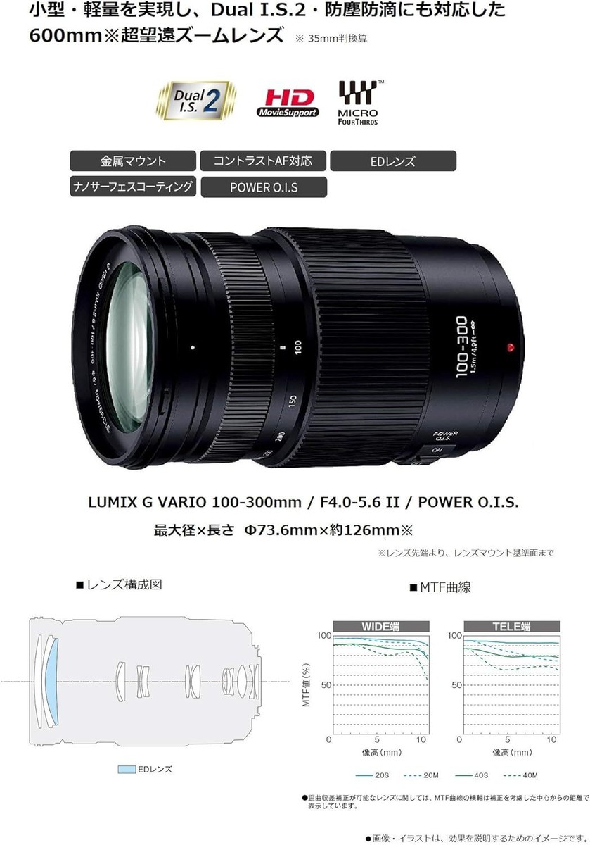 Panasonic LUMIX GVARIO 100-300㎜F4-5.6Ⅱ Amazon.com : Panasonic LUMIX G II Vario Lens, 100-300MM