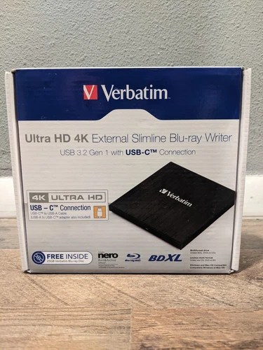 Verbatim Ultra HD 4K External Slimline Blu-ray/DVD Writer UHD 4K Model 43888