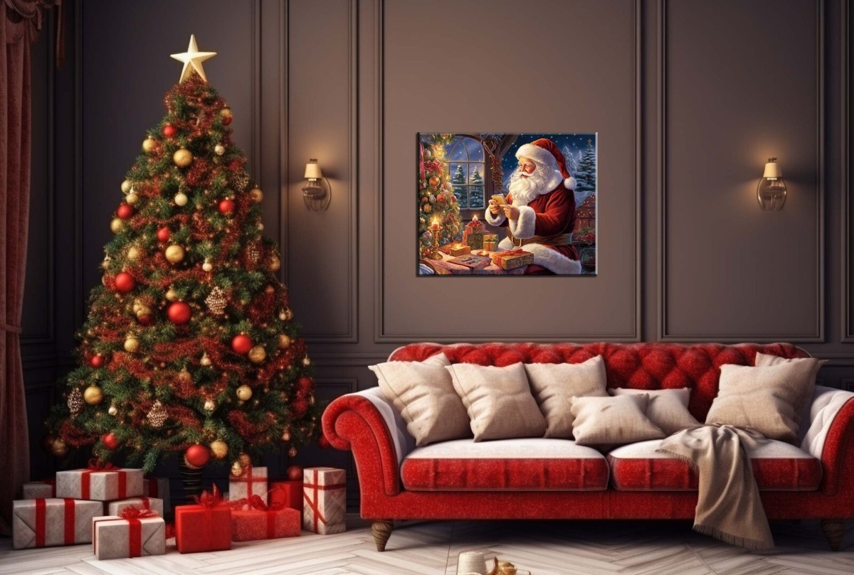 Christmas Art Holiday Vintage Decor,Santa Claus Giclée Prin