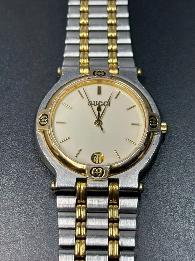 Montre Homme GUCCI 9000M Quartz Date Cadran Or Japon Fonctionne JPN