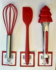 Childs Kitchen Baking/Cooking Set Spatula, Whisk, Tongs Red Silicone/Stainless