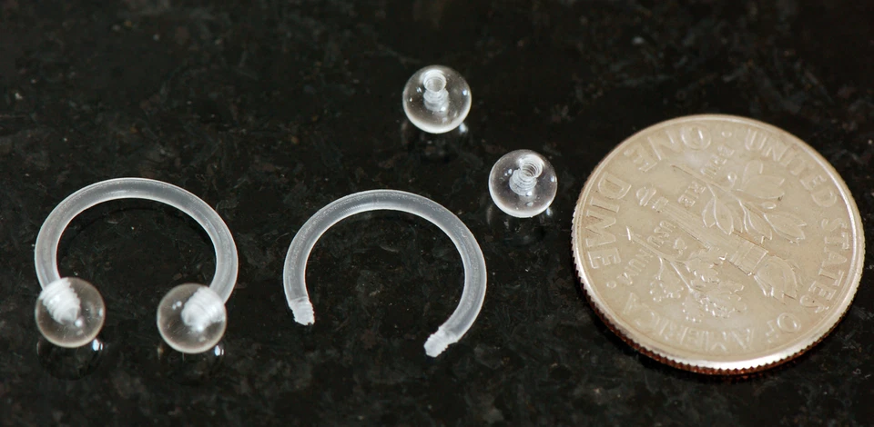 Par de barras circulares de herradura de bola de 14 g 1/2" 5 mm flexibles acrílicos transparentes  Foto 3 de 3