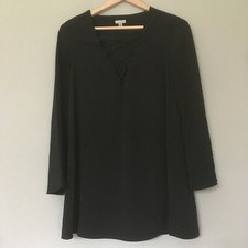 Urban Outfitters Ecote XS Black A Line Mini Dress Bell Sleeves Criss Cross V Nec