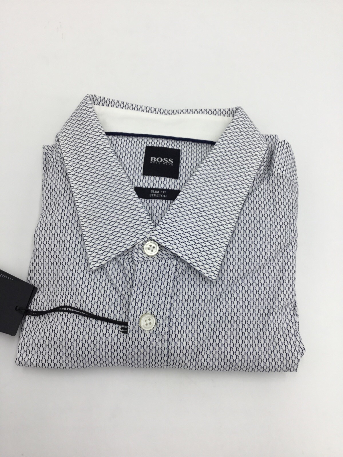 Рубашка HugoBoss Slimfit из стрейчевого хлопкового поплина с монограммой и принтом Темно-синий Размер L 13290₽