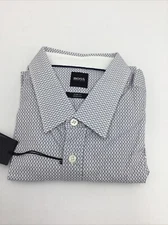HugoBoss Slimfit shirt in monogram-print stretch-cotton poplin Dark Blue Sz XL