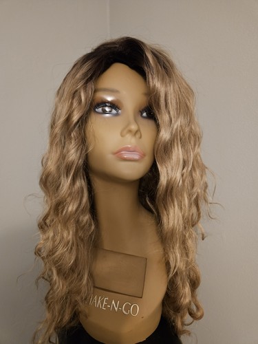 BEAUTIFUL CURLY CARMEL BLONDE VOLUMINOUS ROOTED HIGHLIGHTS WIG - Picture 6 of 8