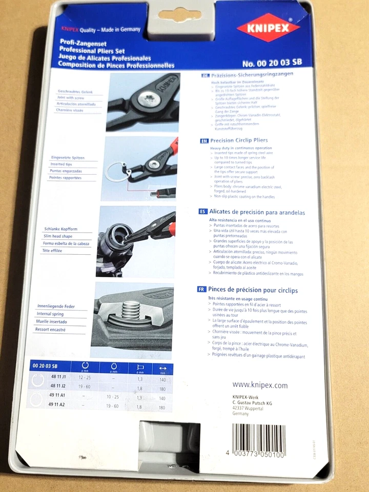 Knipex 4pc Retaining Ring/ Snap Ring/ Cir Clip Pliers Set Germany #002003SB - Image 2 of 2