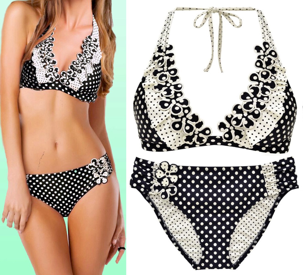 ★新品 BETSEY JOHNSON ビキニ MINI BOWS BIKINI WHITE Women's Printed Bikini Top and Bottom Set