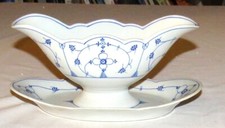 Fluted Blue Gravy Saucer Server with attached Plate 8.1/2 x 5 x 4.1/2 inches