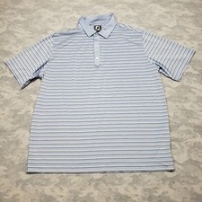 Footjoy Polo Shirt Mens XL Blue White Striped Athletic Fit Short Sleeve