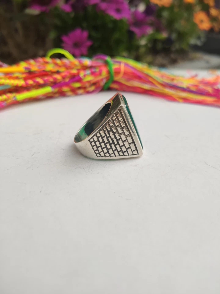 ANELLO UOMO ARGENTO 925 RING SILVER STERLING ONICE VERDE MISURA 19 U48 - Immagine 2 di 4