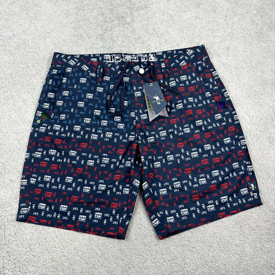 William Murray Men's Size 34 Golf Shorts USA Flag Beer Red White & Brew Trunks