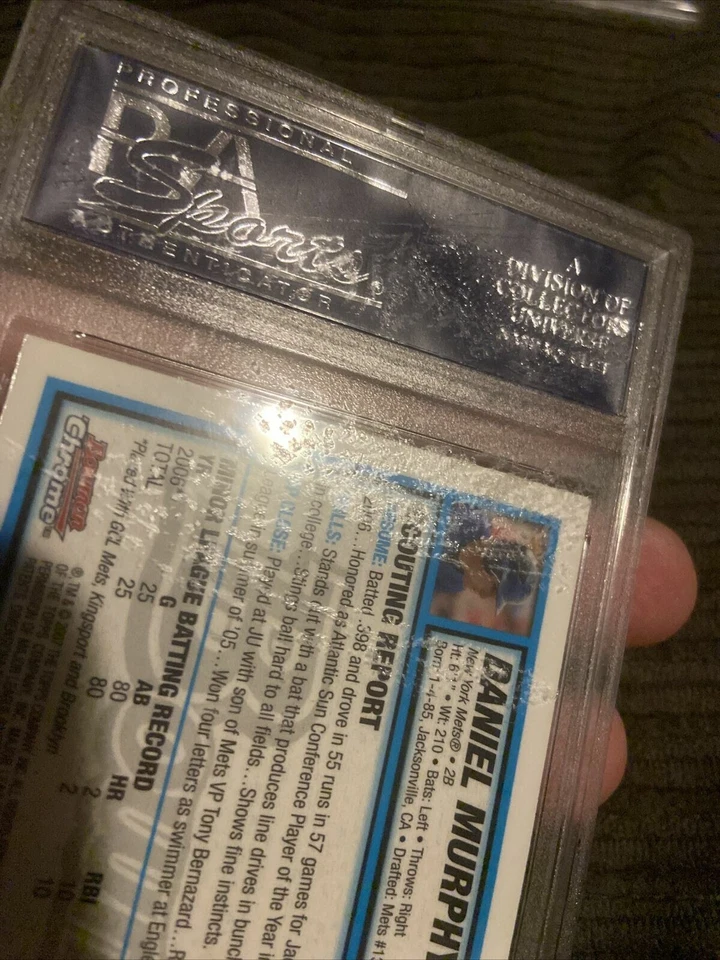 Tarjeta de novato Daniel Murphy 2007 Bowman cromada RC PSA 10 estuche defectuoso Foto 3 de 3