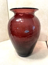 Large 11" Vintage Blenko Amythest Craquelle Vase