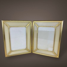Gold Hinged Double Photo Frame Vintage Flocked Velvet Back 5x7