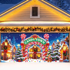 Christmas Garage Door Cover Decor, 7X16Ft Outdoor Party Backdrop