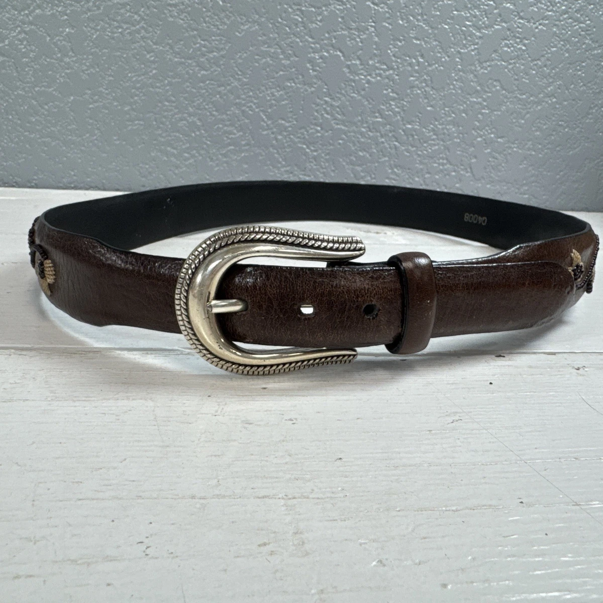 Brighton Leather Belt Floral Embossed Patterns & Silver Tone Buckle 33\
