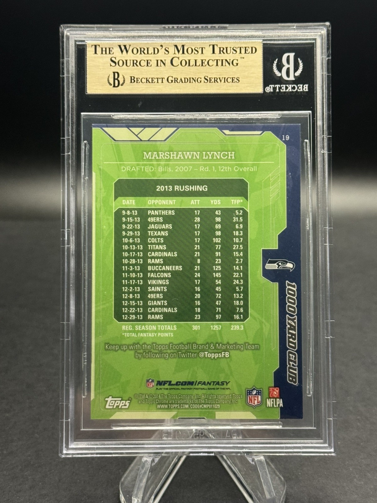 Marshawn Lynch 1/1 Superfractor 2014 Topps Chrome 1000 Yard Club Seahawks 🔥🔥 view 3