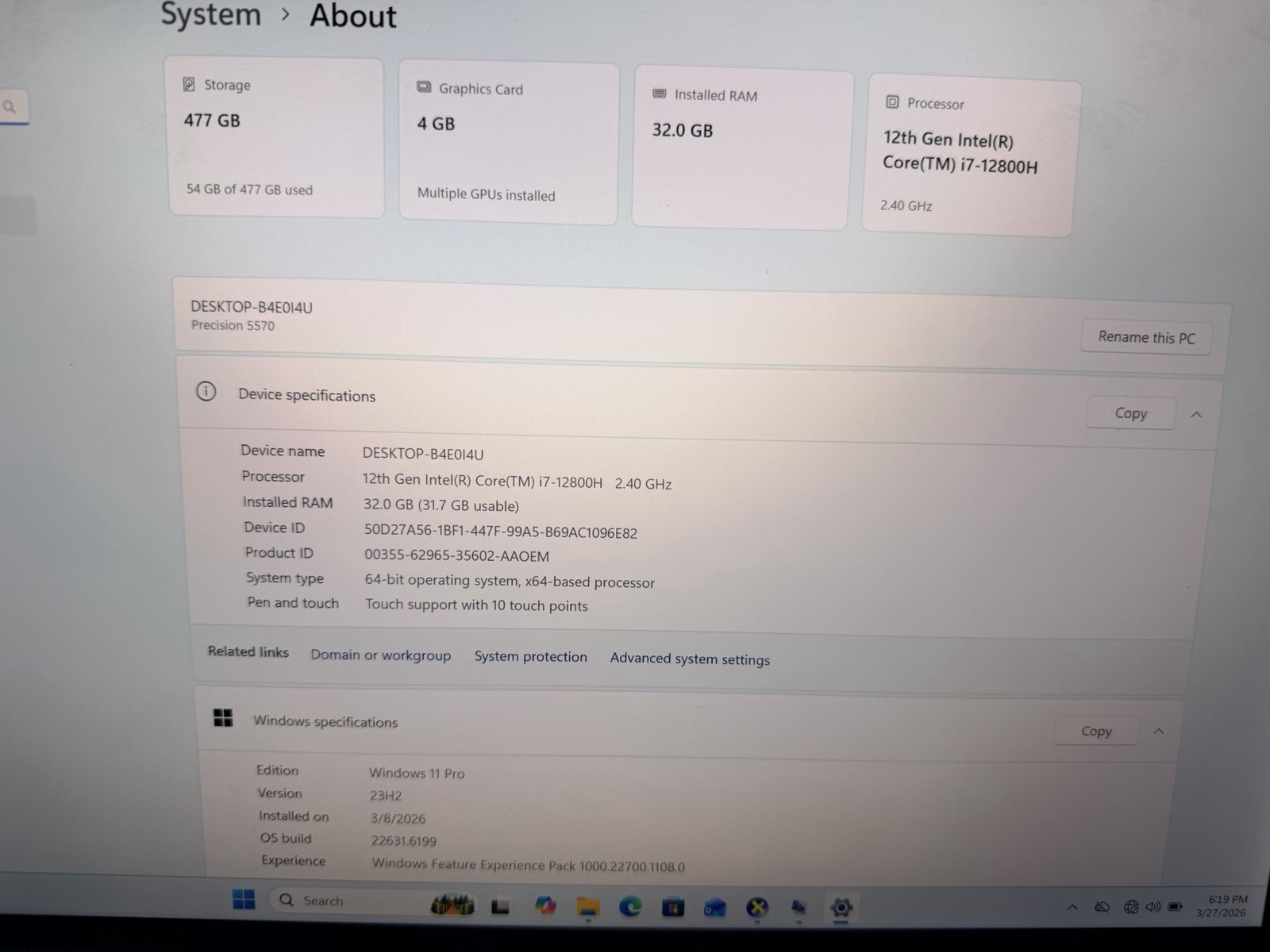 Dell Precision 5570, 15.6-Inch Laptop, with i7-12800H, Windows 11 Pro