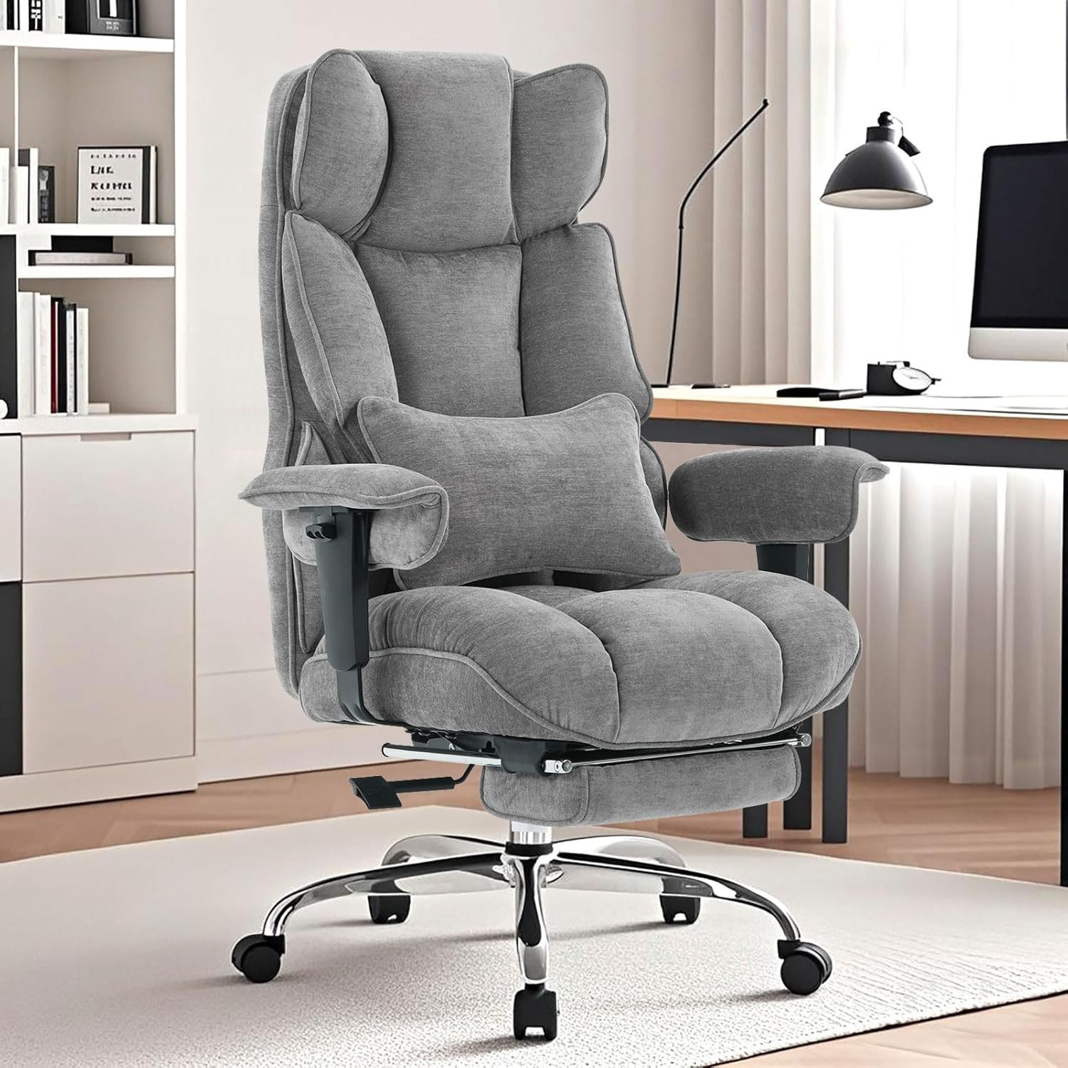 With Foot Rest - Big & Tall, Grey Fabric