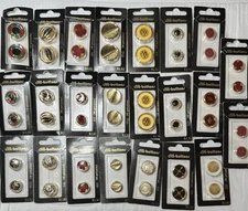 23 Packs Of Dill Buttons All 24k Gold Plated Enamel Metal Shank NIP Variety